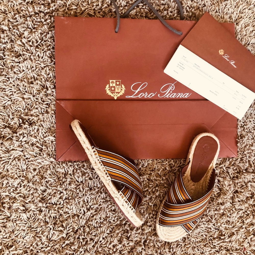 NWOT Loro Piana Crossover Suitcase Striped Canvas Espadrille Slides . Size 39